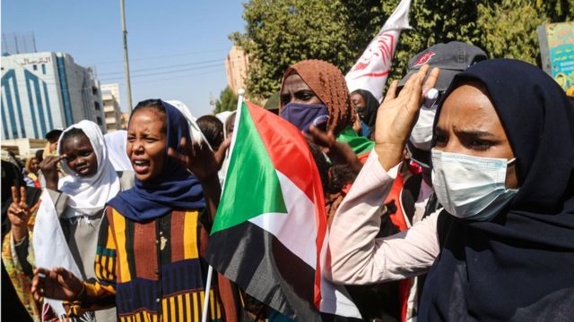 People continue protests demanding the restoration of civilian rule in Khartoum, Sudan on January 30, 2022