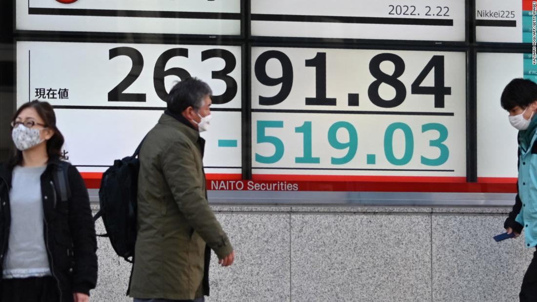 Asian markets are plunging as tensions escalate between Ukraine and Russia