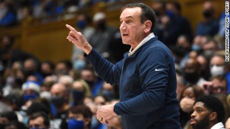 Duke Blue Devils coach Mike Krzywski directs his team during a game against the Appalachian State Mountaineers on December 16, 2021.