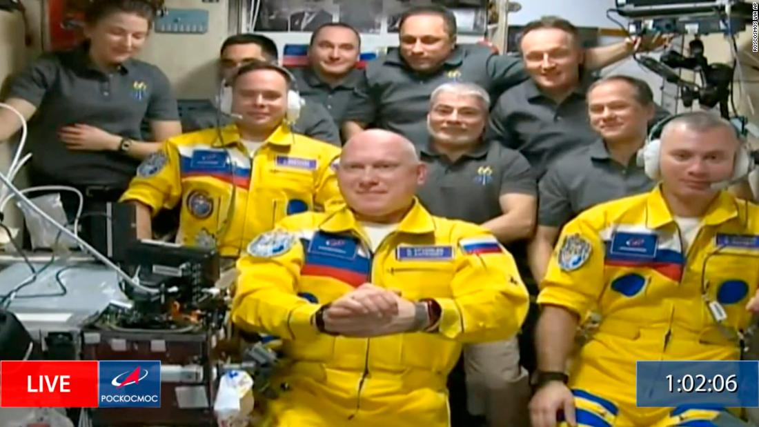 Russian cosmonauts 'shocked' by controversy over arriving at International Space Station in yellow spacesuits, NASA astronauts say
