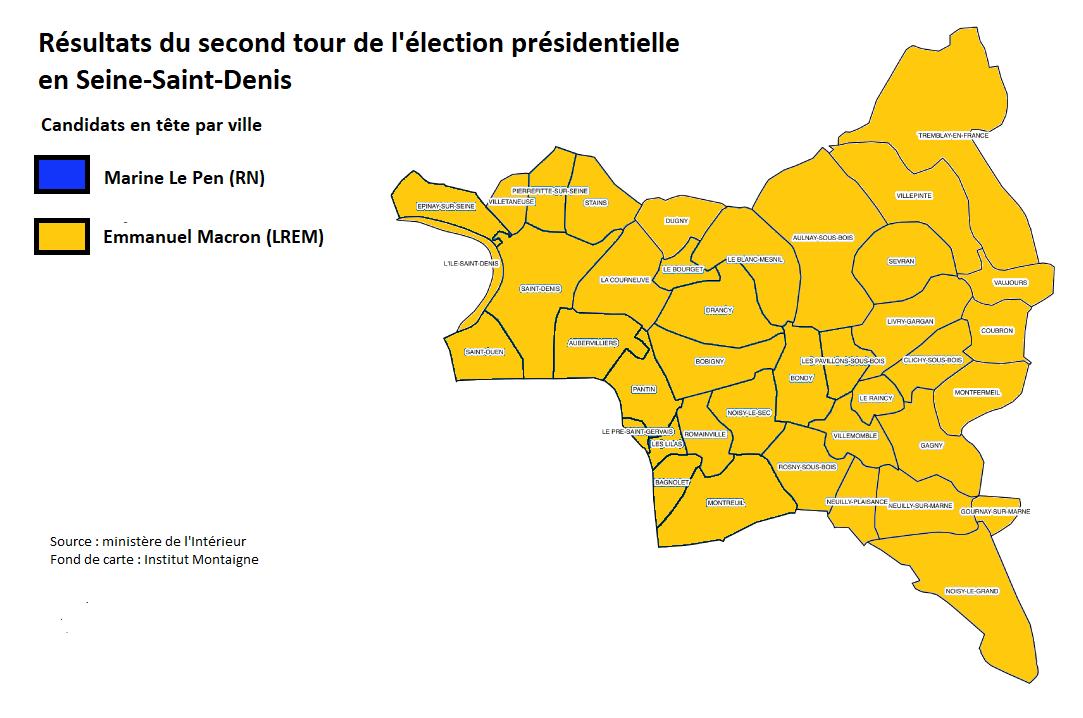 Emmanuel Macron came first in all Seine-Saint-Denis cities.