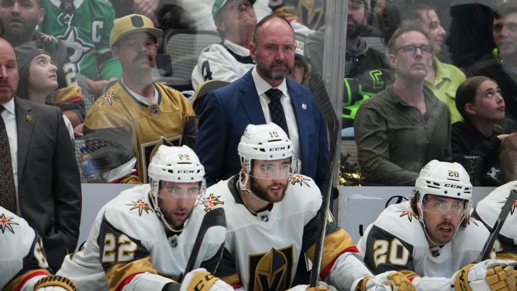 Vegas Golden Knights firefighter coach Peter Debor after missing the playoffs for the first time