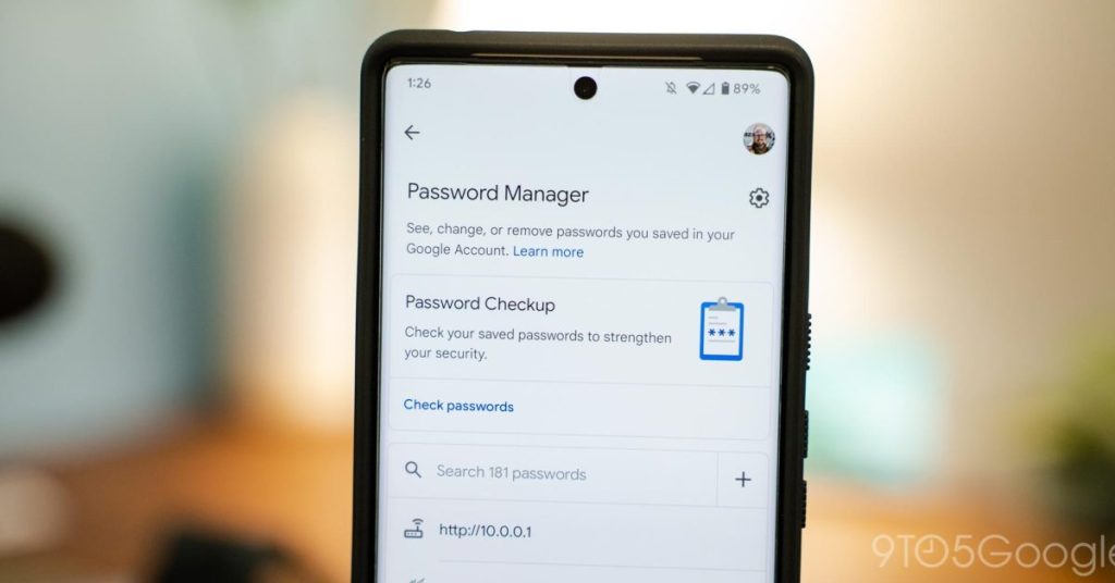Google Password Manager shortcut on Android home screen