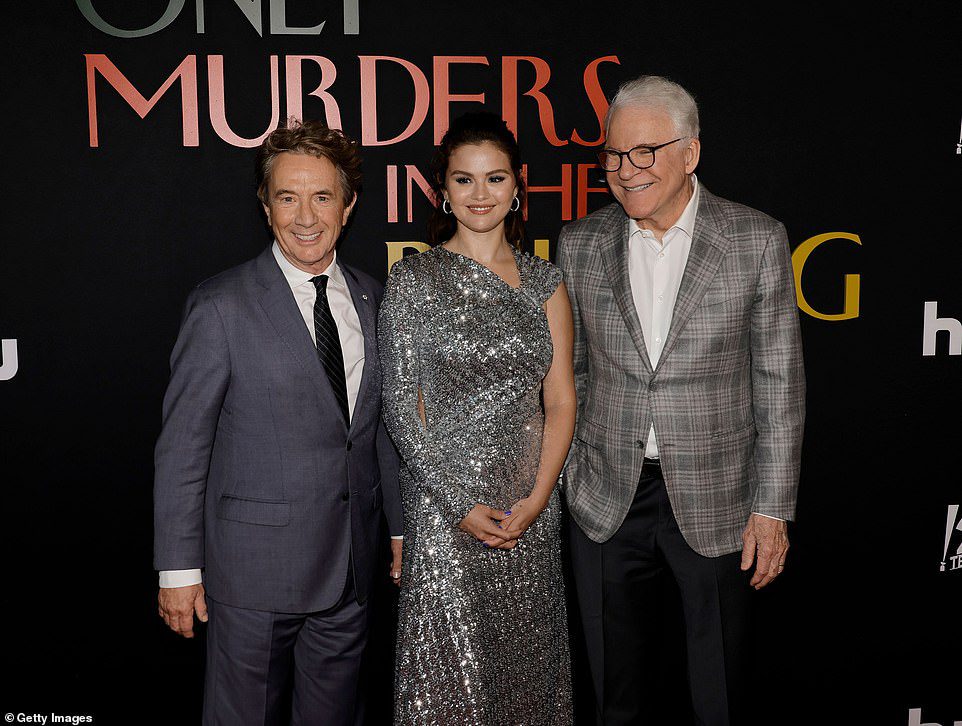 Three company!  She was joined on the red carpet by the famous duo Steve Martin and Martin Short
