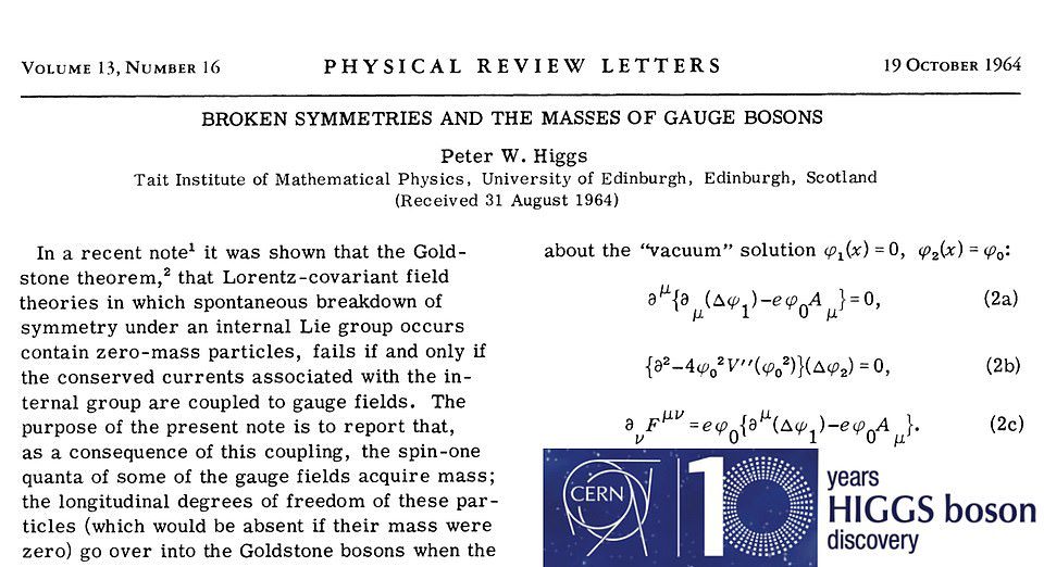 Physicist Peter Higgs first hypothesized the existence of the Higgs field and the Higgs boson in 1964. The image above is the scientific paper in which he demonstrated this state