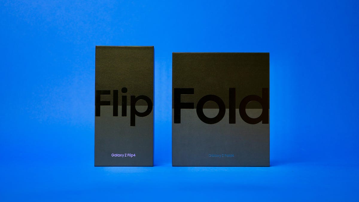 Galaxy Z Flip 4 box next to Z Fold 4 box