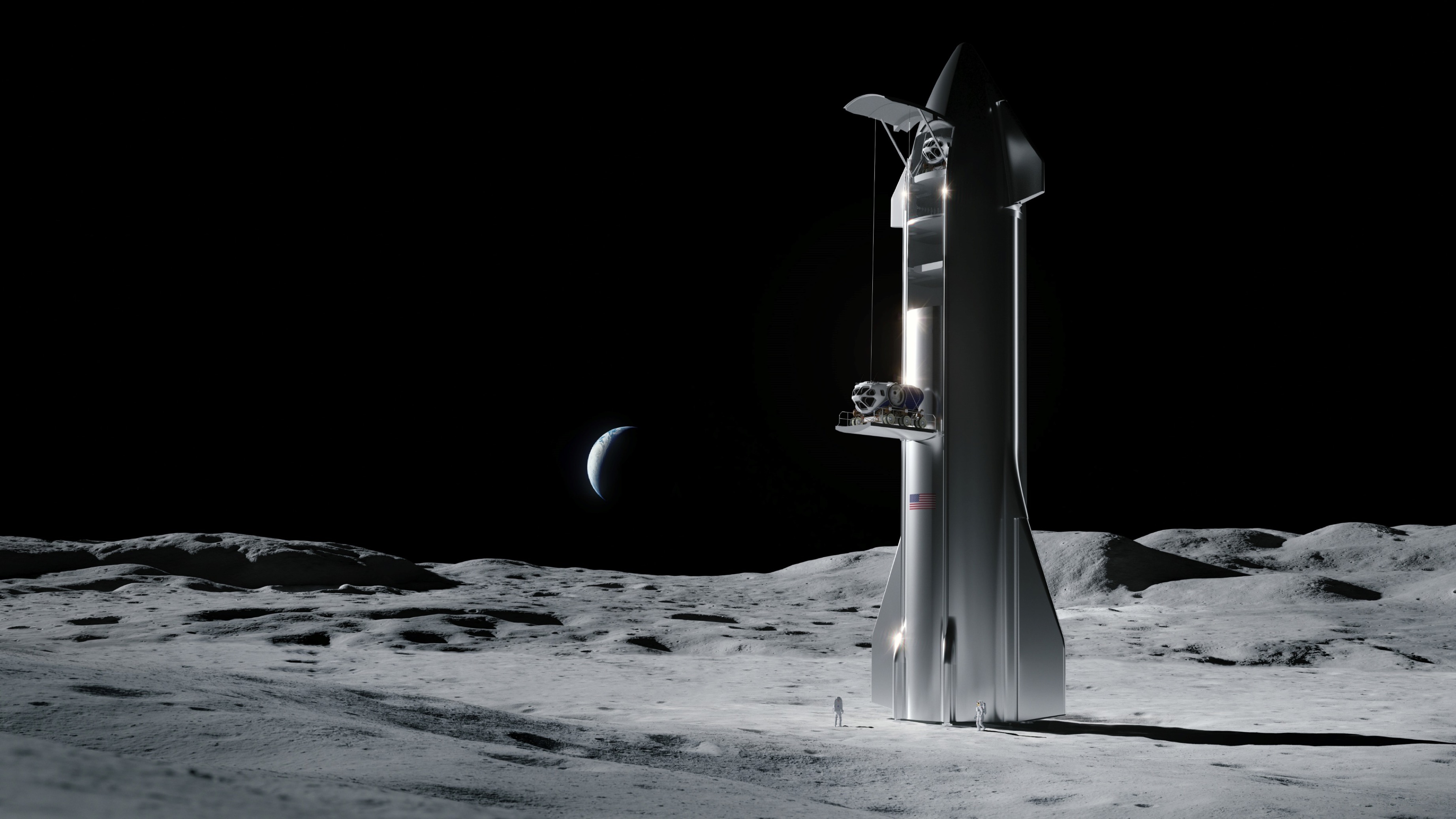 Artist's illustration of the SpaceX spacecraft on the Moon.
